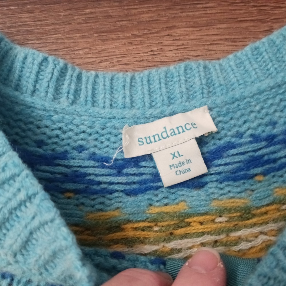 Sundance Cardigan Sweater Womens XL Blue Lambswool Fair Isle Knit Nordic READ - Picture 4 of 7